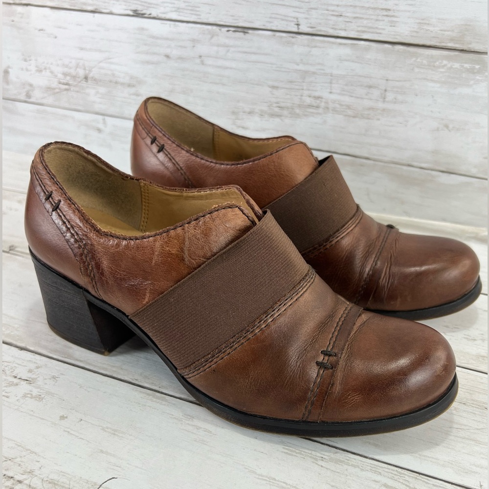 Naturalizer N5 Brown Leather Shoes Comfort Bootie Ankle Boots Heels Size 7.5 M